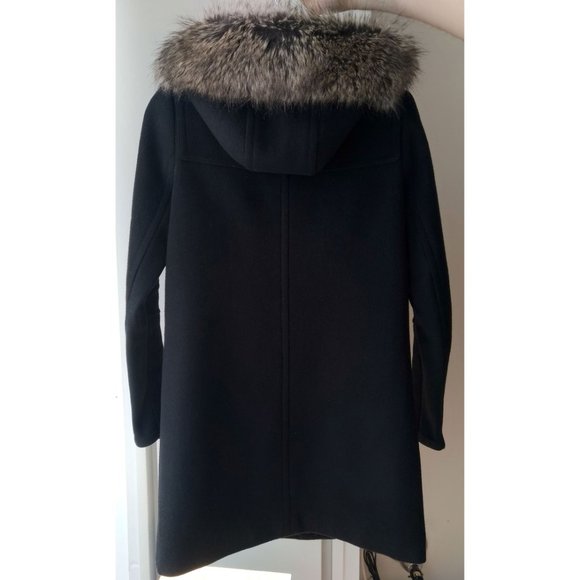 BCBG Black Hooded Wool Coat XS Detachable Realistic Faux Fur - Picture 7 of 14